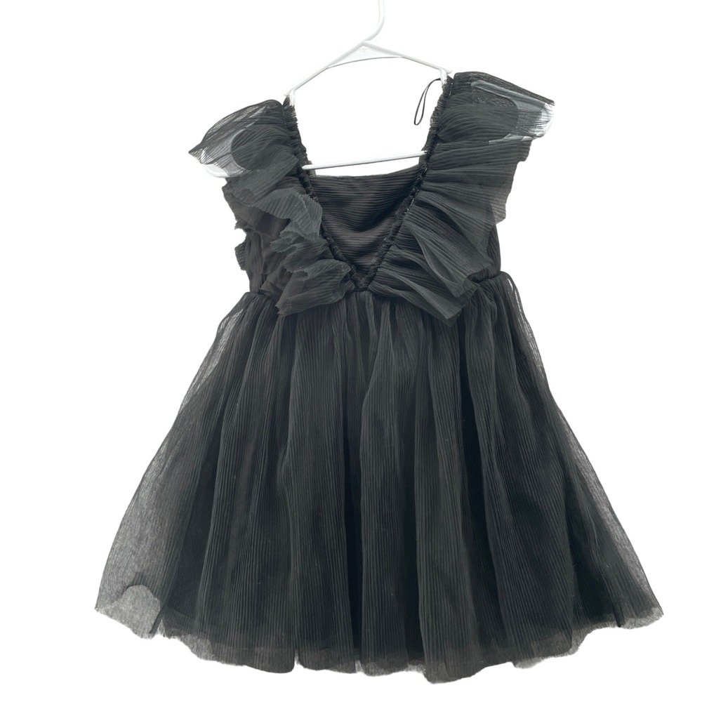 H&M Tulle Ruffle Party Dress Girls 7 Black Chiffon Sleeveless Formal Dressy